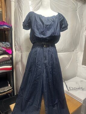 Dark Blue Wide Leg Jeans 2pc set - Women's Flare Style